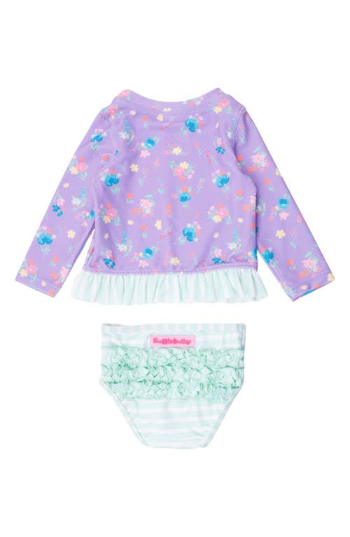 Rufflebutts Purple Garden Ruffle Long Sleeve Upf 50+ Two-piece Rashguard Swimsuit In Purple