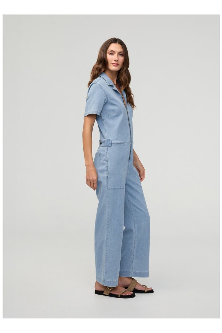 Performance Denim Short Sleeve Jumpsuit, Alternate, color, Desert-Blue