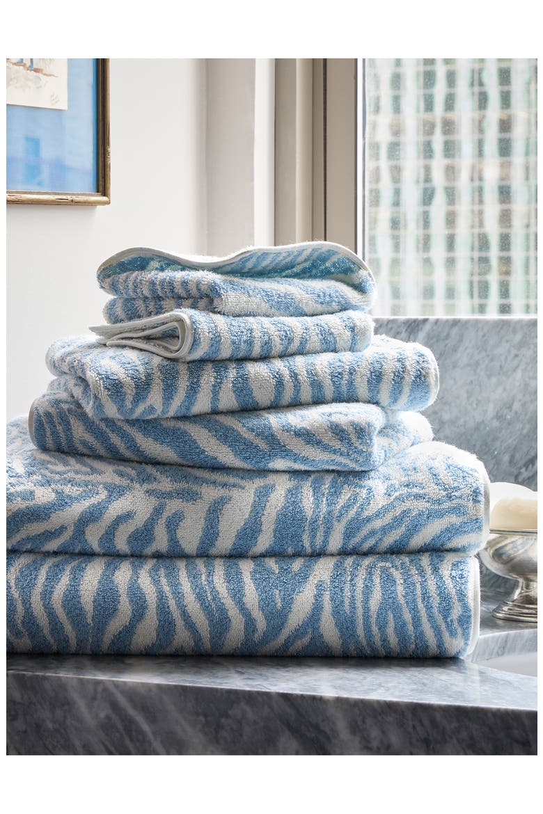 Regine Zebra Stripe Cotton & Linen Towel, Alternate, color, HYDRANGEA