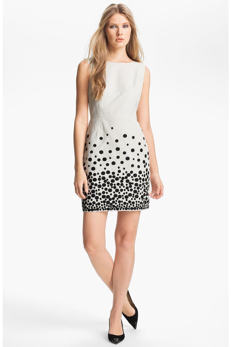 Embroidered Faille Dress (Nordstrom Exclusive), Main, color, IVORY/ BLACK EMBROIDERY