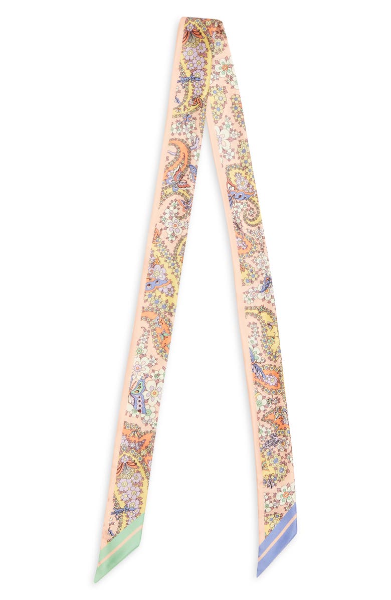 Etro Floral Paisley Skinny Silk Scarf, Main, color, Pink 11