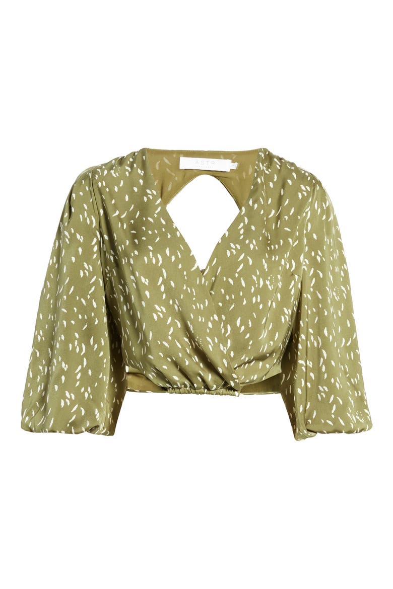 Wrap Front Cutout Top, Alternate, color, GREEN FLECKS
