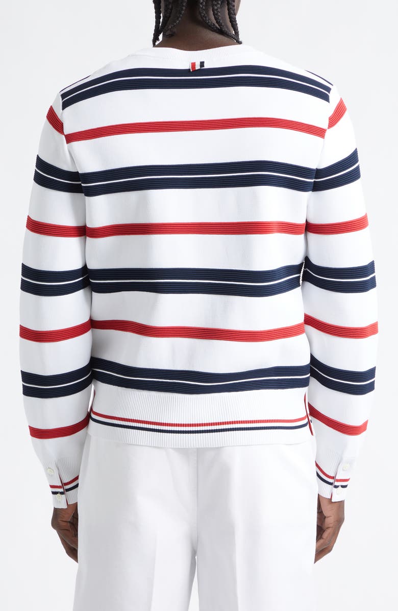 Thom Browne Variegated Rep Stripe Ottoman Stitch Sweatshirt, Alternate, color, White
