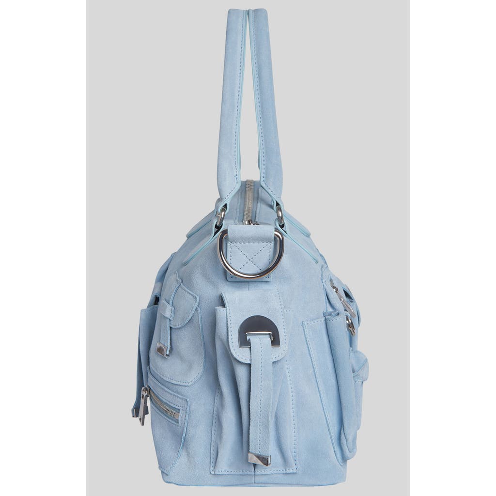 Cynthia Rowley Suede Cargo Pocket Shoulder Bag in Denim Blue