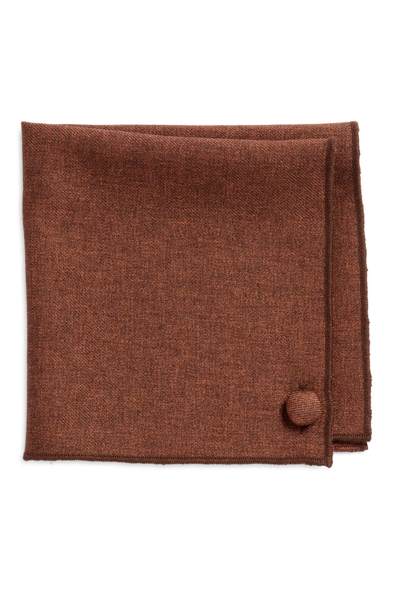 Solid Brown Wool Pocket Square, Main, color, BROWN
