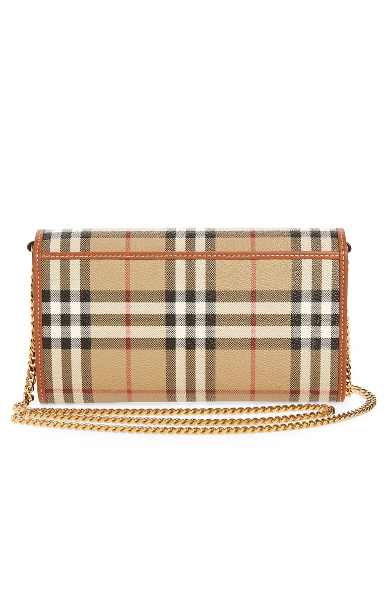 Burberry Hannah Check Coated Canvas Wallet on a Chain, Alternate, color,