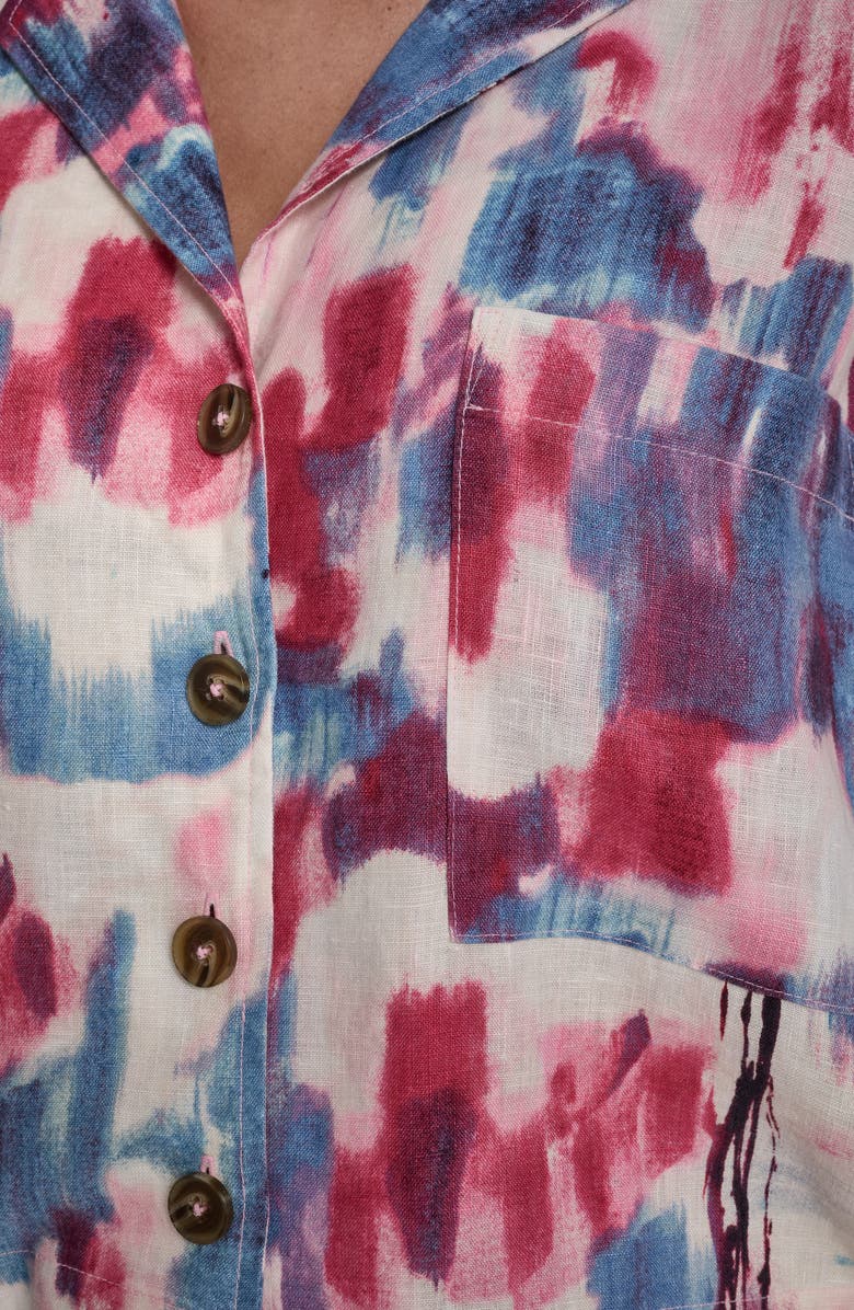 DKNY Convertible Collar Linen Button-Up Shirt, Alternate, color, Urban Bloom