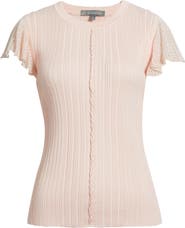 Wit & Wisdom Pointelle Flutter Sleeve Sweater