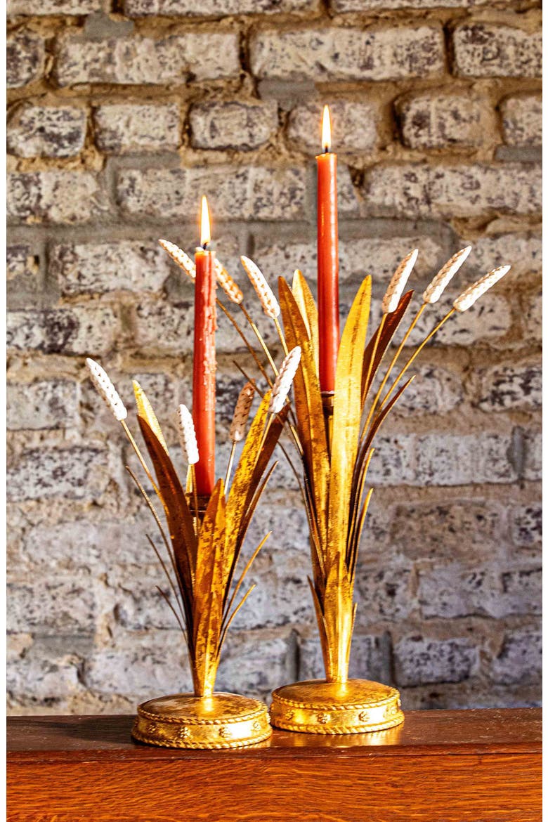 Forest Walk Wheat 17-Inch Candleholder, Alternate, color, GOLD
