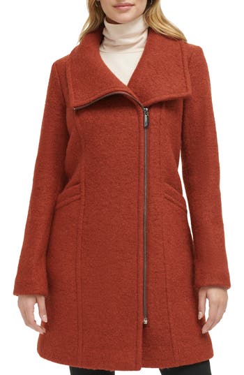 Kenneth Cole Women's Asymmetrical Zip Wool Boucle Coat In Red