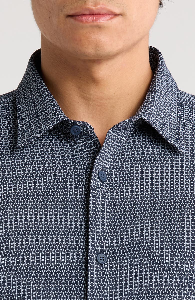 BOSS Roan Kent Geo Print Button-Up Shirt, Alternate, color, Dark Blue
