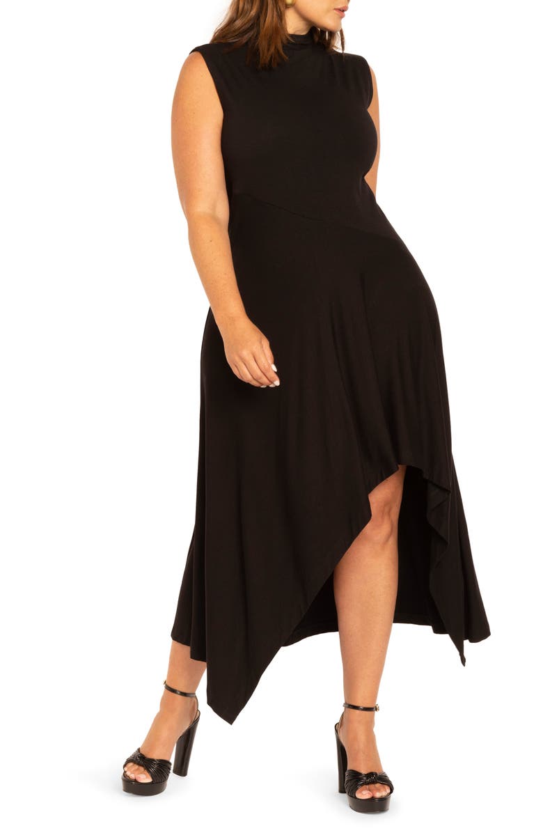 ELOQUII Asymmetric Sleeveless Stretch Jersey Dress, Main, color,