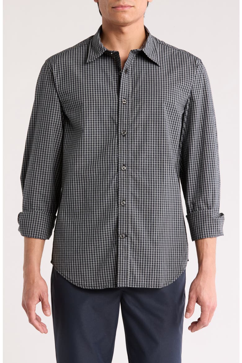 York Gingham Cotton Button Up Shirt, Main, color, BLACK
