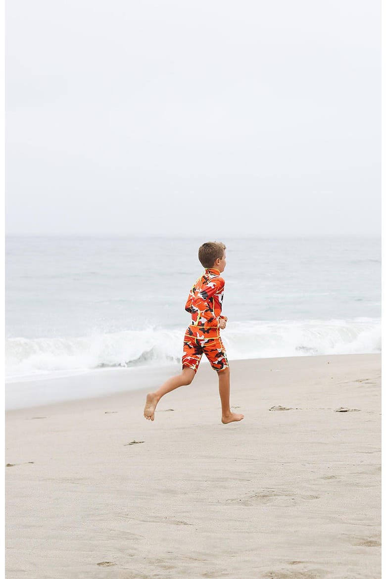 Boys' One-Piece Swimsuit - UPF 50+, Alternate, color, Bright Red Camo