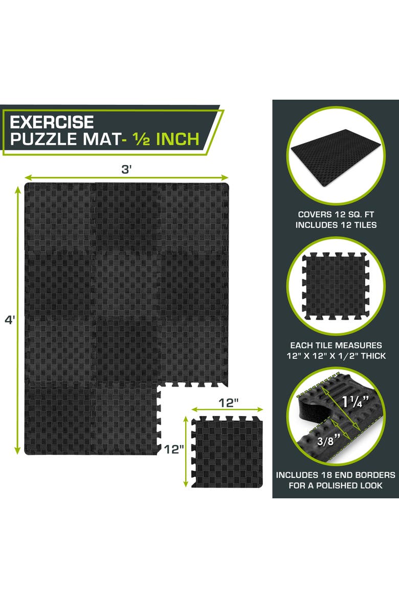 Checkered Exercise Puzzle Mat 12 x 12 1/2-in, Alternate, color, Black