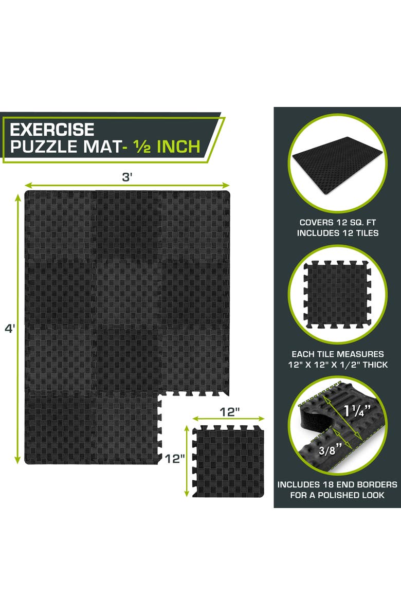 ProsourceFit Checkered Exercise Puzzle Mat 12 x 12 1/2-in, Alternate, color, Black