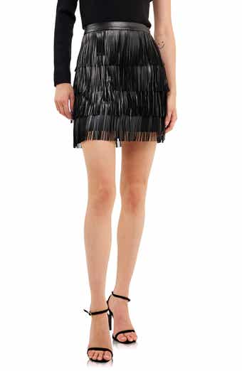 Endless Rose Fringe Tiered Faux Leather Miniskirt