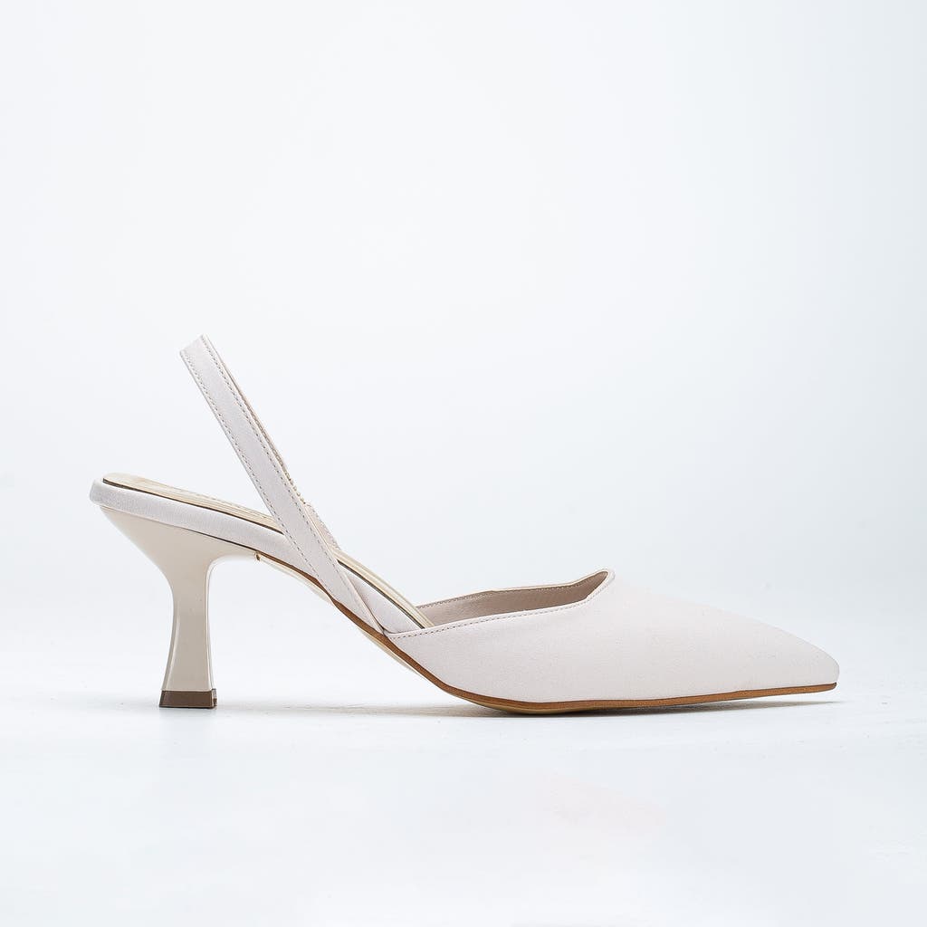 Forever & Always Shoes Rae Slingback Kitten Heel Pumps In Beige Suede Faux Leather