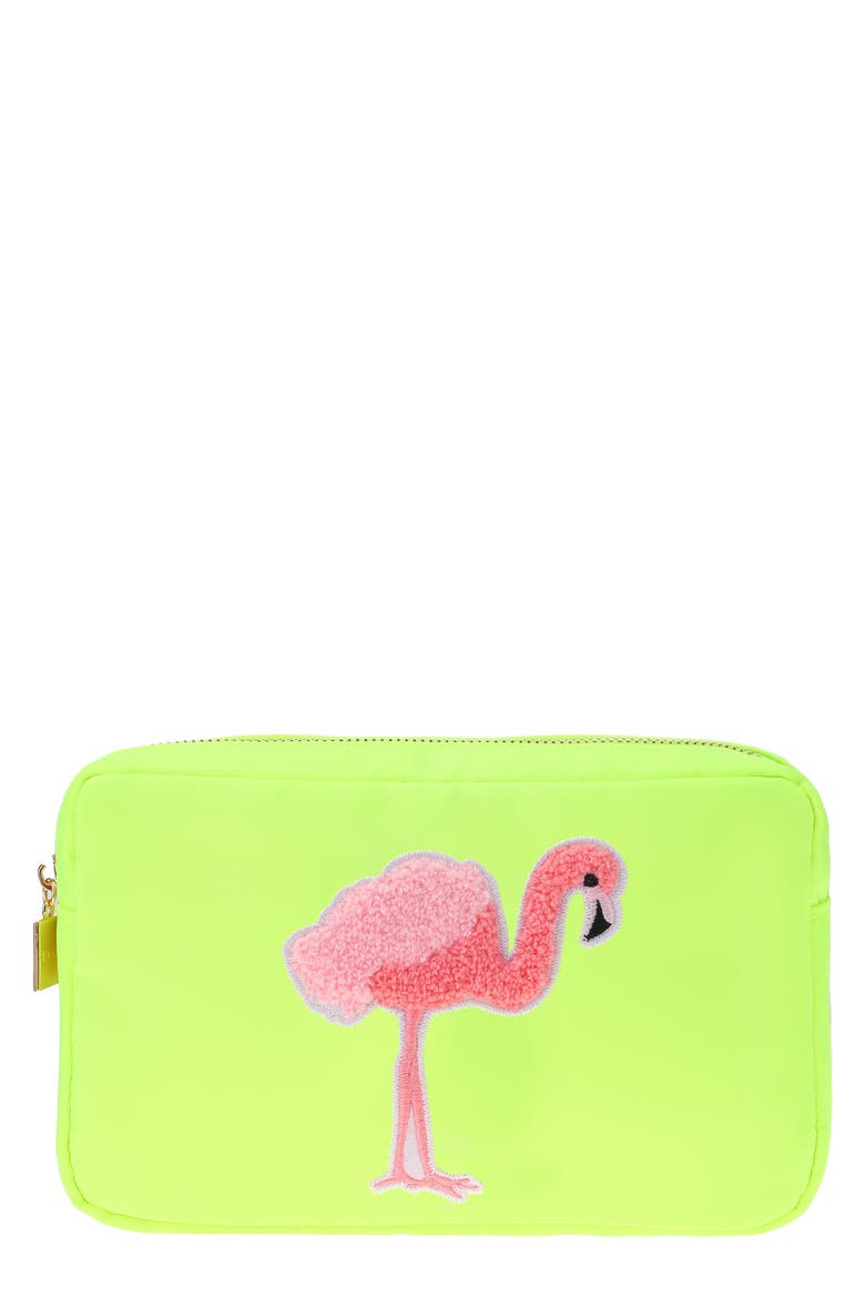 Medium Flamingo Cosmetic Bag, Main, color, NEON YELLOW