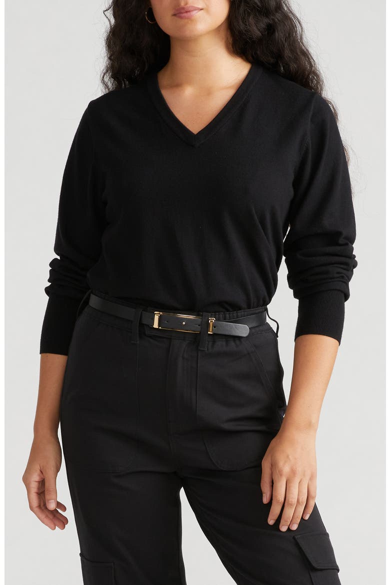 Flora V-Neck Sweater, Main, color, BLACK