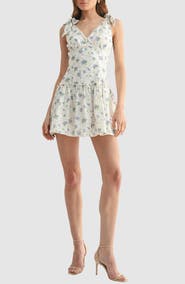 All in Favor Floral Embroidered Eyelet Tie Strap Minidress