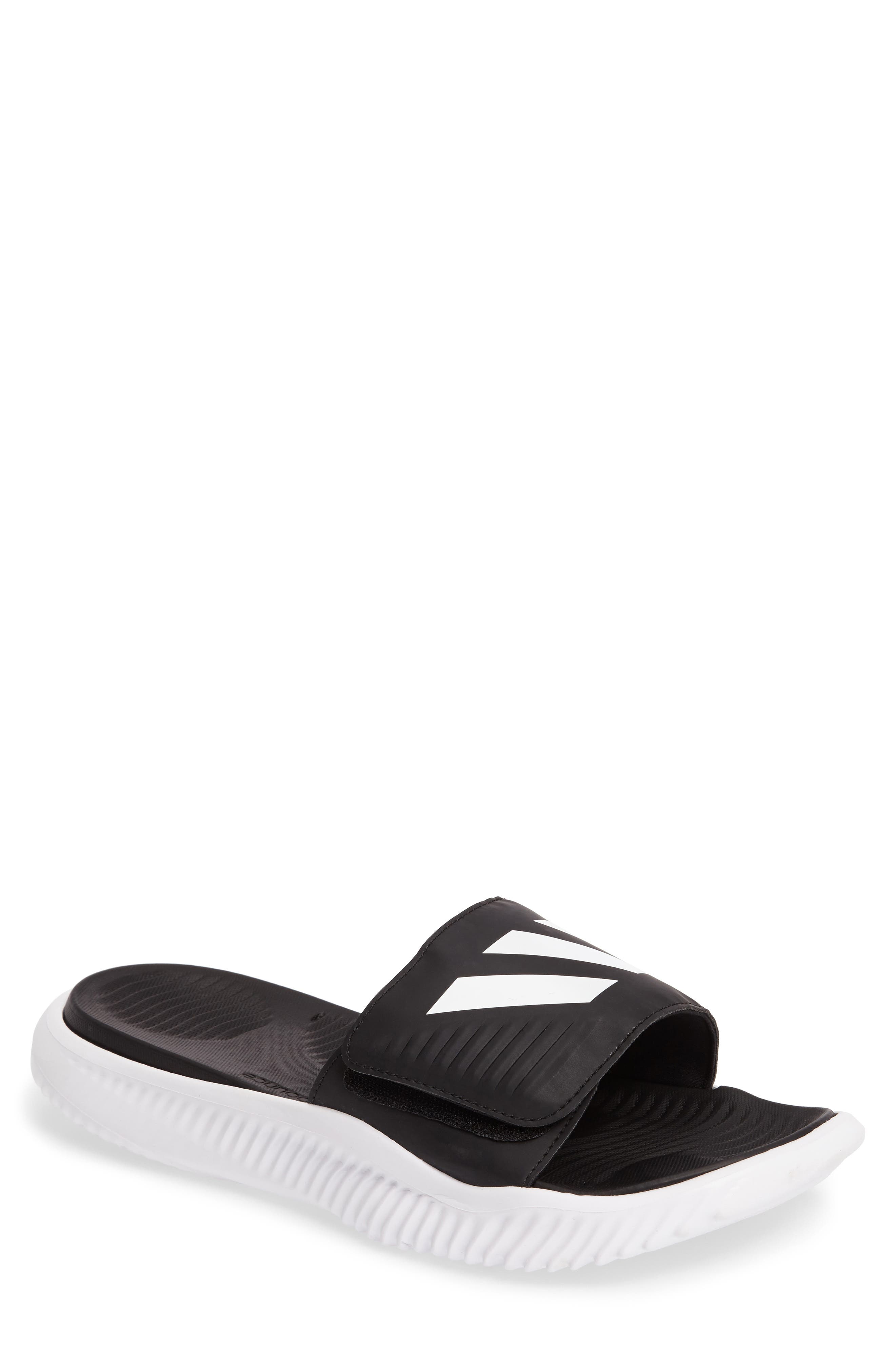 AlphaBounce Slide Sandal, Main, color, WHITE/CORE BLACK/WHITE