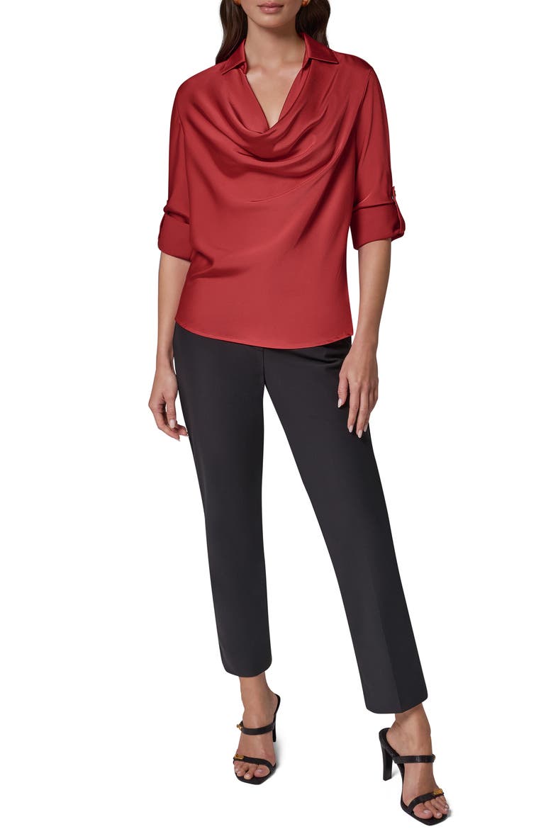 Roll Sleeve Cowl Neck Top, Alternate, color, RED VELVET