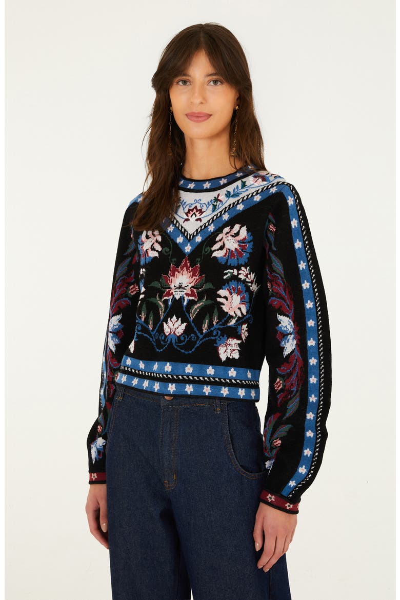 Natalia Wool Blend Crewneck Sweater, Alternate, color, BLACK/ BURGUNDY