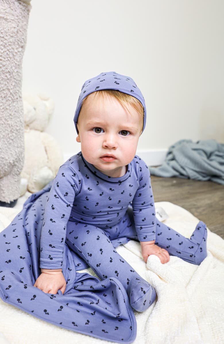 Manière Winter Berries Cotton Blend Footie, Alternate, color, Dusty Blue