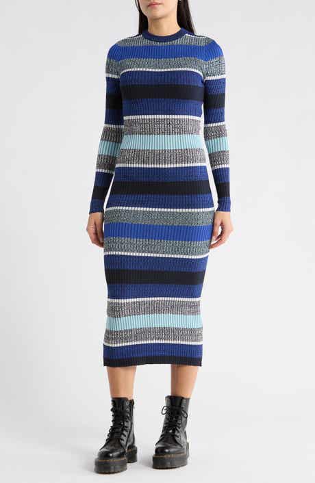 Desigual Stripe Long Sleeve Ribbed Sweater Dress
