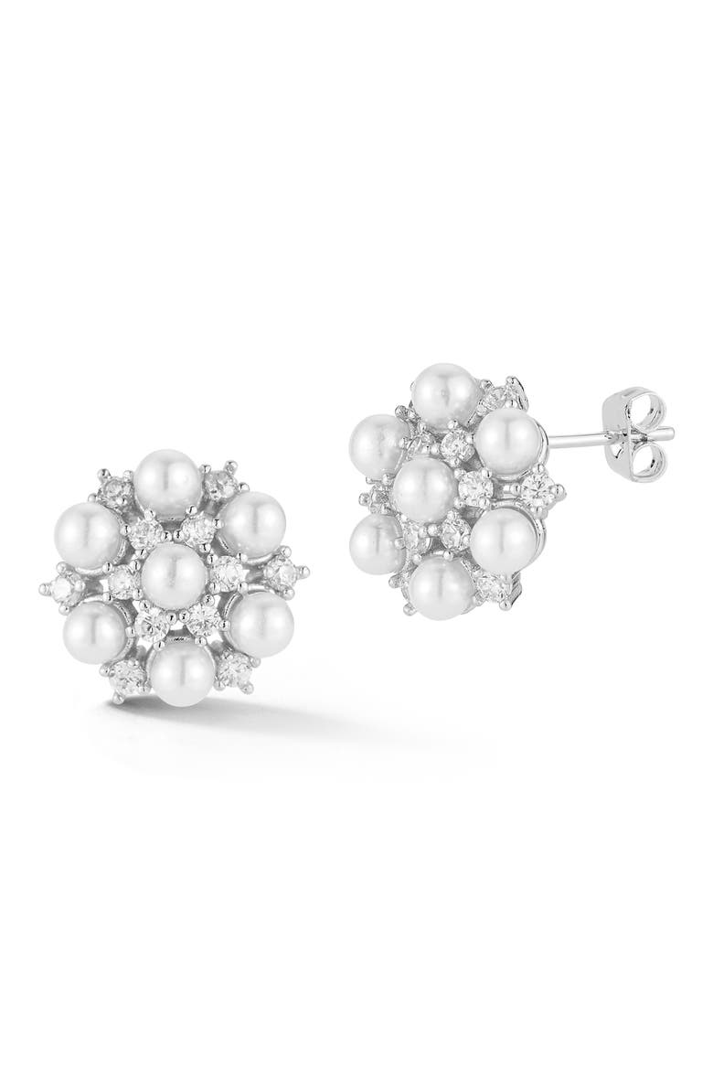 Imitation Pearl and Cubic Zirconia Cluster Stud Earrings, Main, color, SILVER
