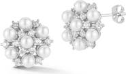 CHLOE AND MADISON Imitation Pearl and Cubic Zirconia Cluster Stud Earrings