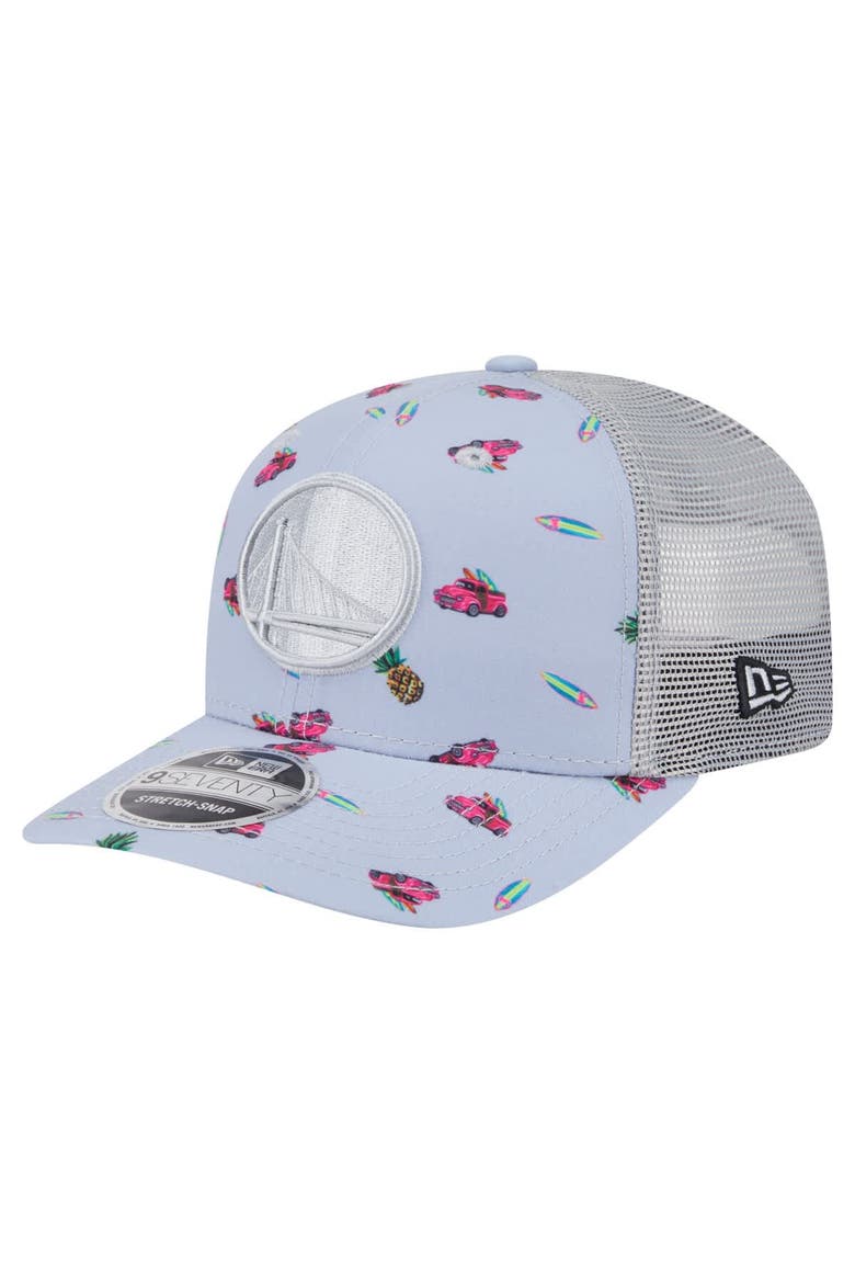 Men's New Era Light Blue/Gray Golden State Warriors Adventure Aloha Pattern 9SEVENTY Stretch-Snap Hat, Main, color, Light Blue