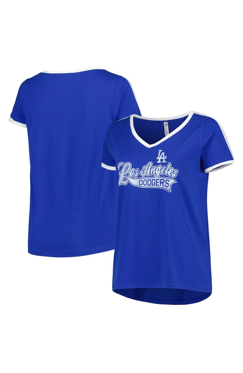 SOFT AS A GRAPE Women's Soft as a Grape Royal Los Angeles Dodgers Plus Size V-Neck T-Shirt, Main, color, 