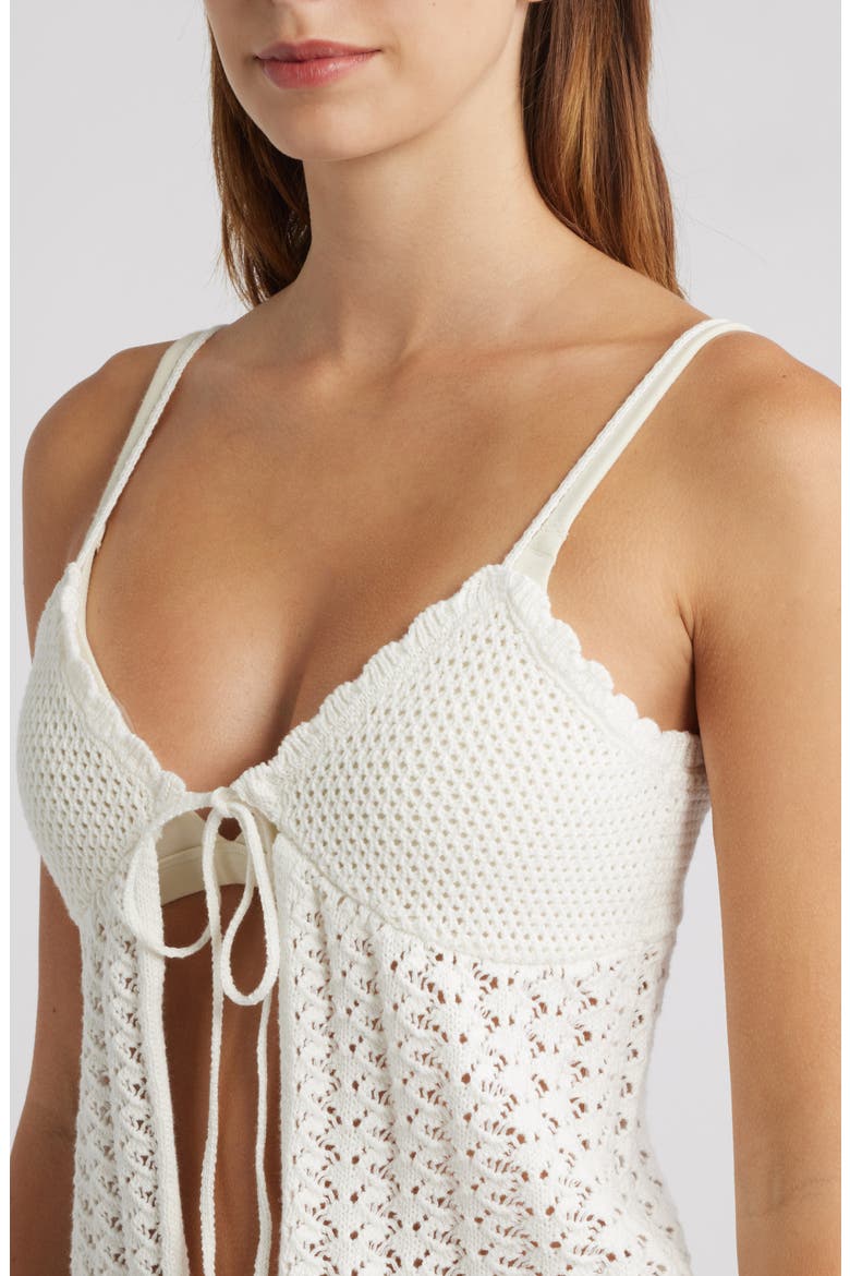 Leena Open Stitch Tie Front Cotton Camisole, Alternate, color, SAND