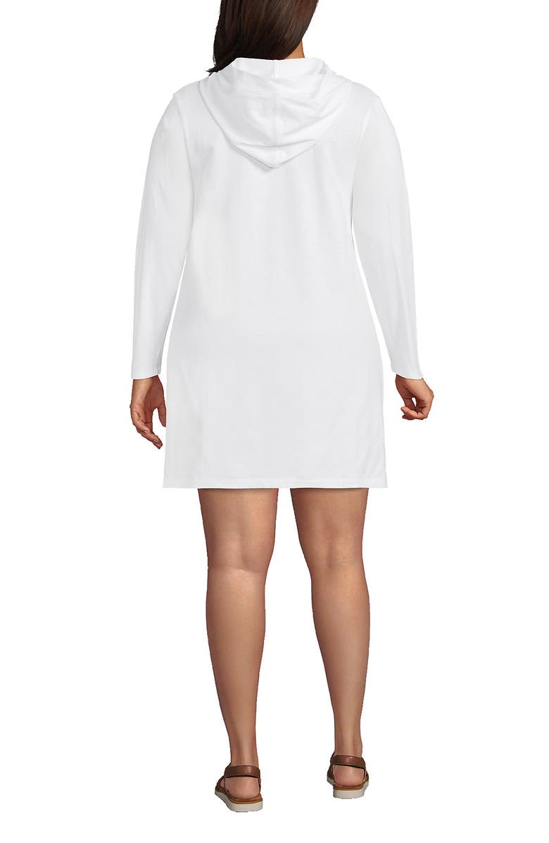 Lands
 End Cotton Jersey Long Sleeve Hooded Swim Cover-up Dress, Alternate, color, White