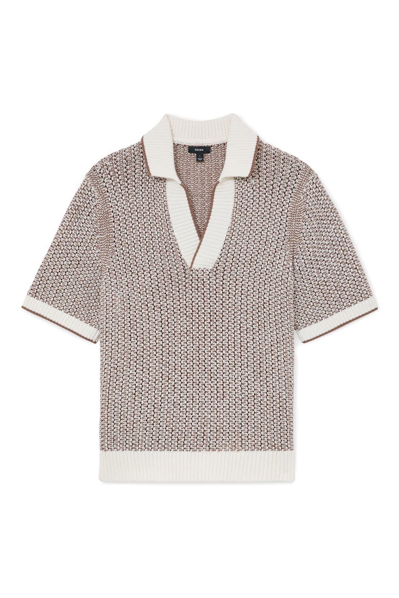 Atlas Crochet Cotton Blend Polo Sweater, Alternate, color, TOBACCO BROWN/ ECRU