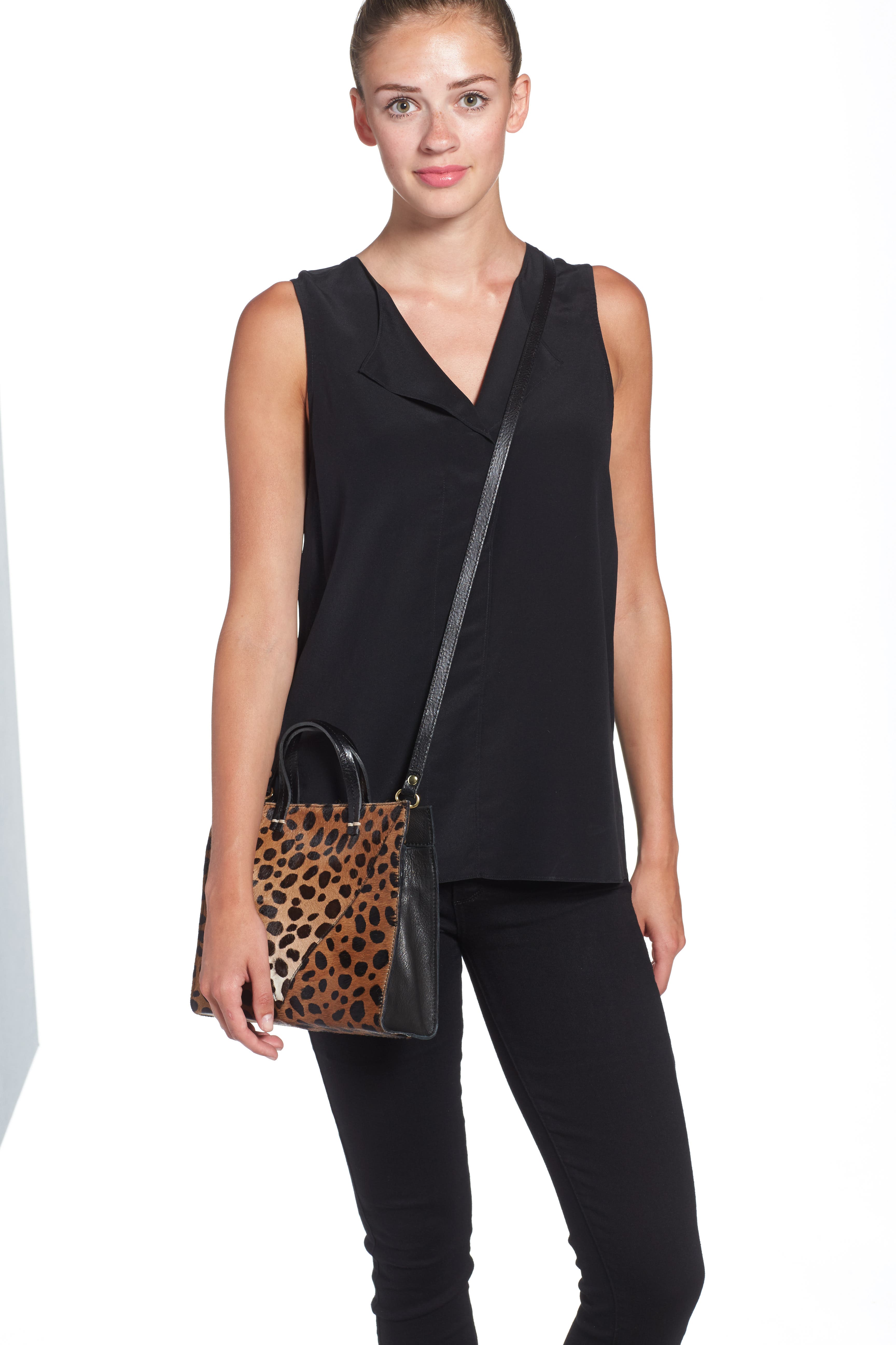 Clare V. 'Petit Simple' Leopard Print Genuine Calf Hair Tote, Alternate, color, 