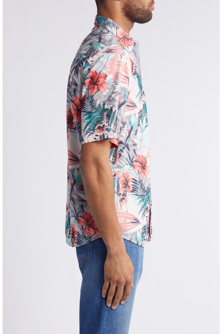 Mojito Bay Electric Blooms Short Sleeve Performance Button-Up Shirt, Alternate, color, SUMMER GREY