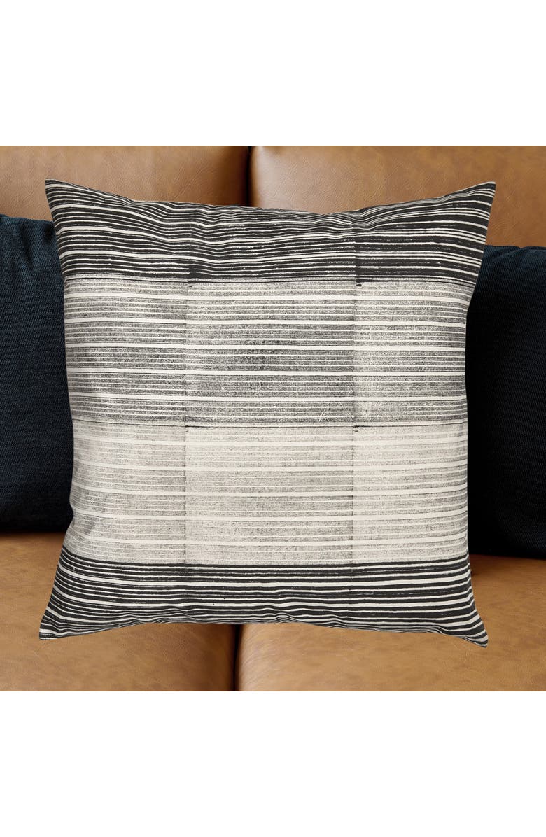 tag Black Khaki Block Print Stripe Cotton Decorative Throw Pillow, Alternate, color, Black