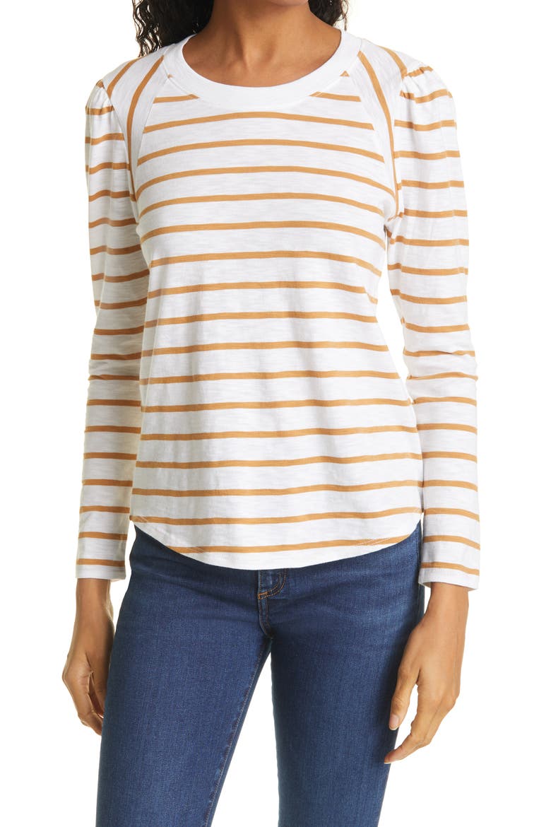 Mason Stripe Puff Sleeve Baseball T-Shirt, Main, color, WHITE CAMEL