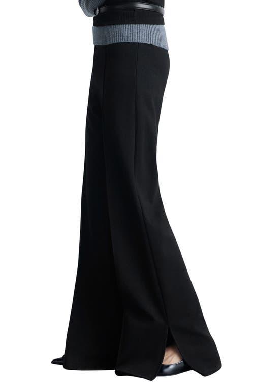 Shop Mango Slit Hem Wide Leg Trousers In Black