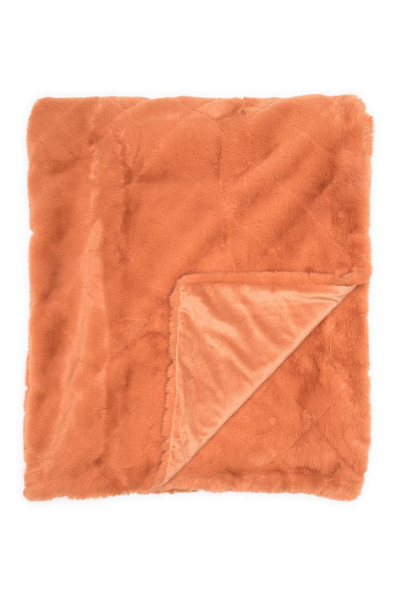 Diamond Jacquard Faux Fur Throw, Main, color, TAN CLAY