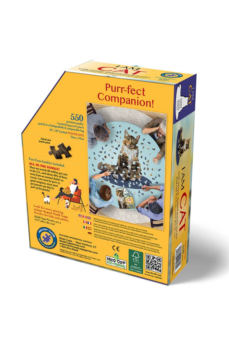 I Am Cat 550 Piece Puzzle Feline Shaped Animal Jigsaw, 30 X 30", Alternate, color, Multicolored