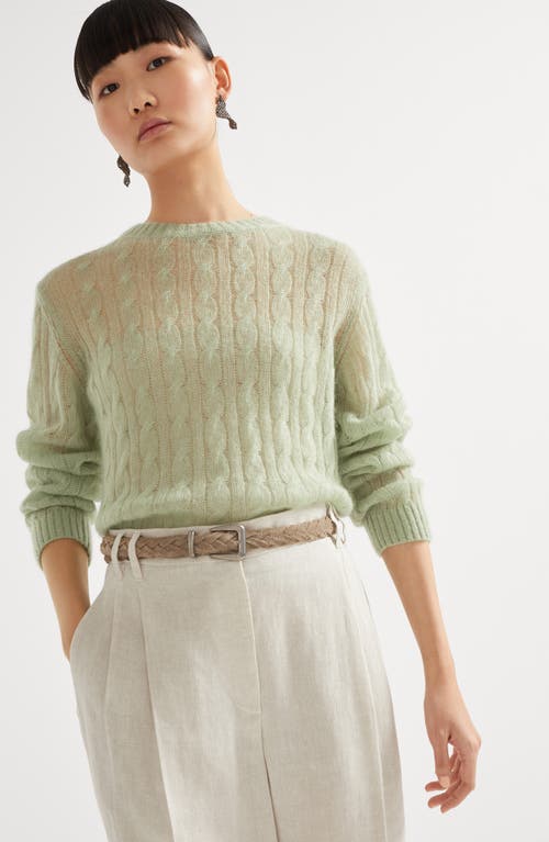 Brunello Cucinelli Mohair-blend Cable-knit Sweater In Mint Green