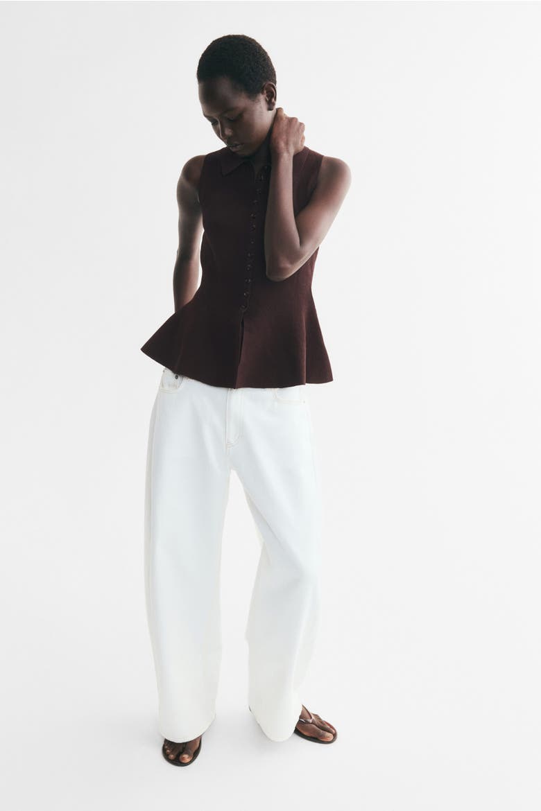Rib-knit Peplum Top, Alternate, color, Dark brown