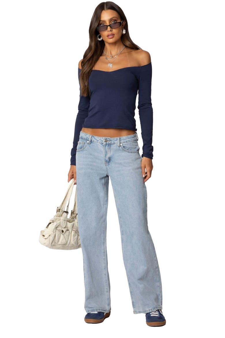 Nattie Off the Shoulder Long Sleeve Top, Alternate, color, NAVY