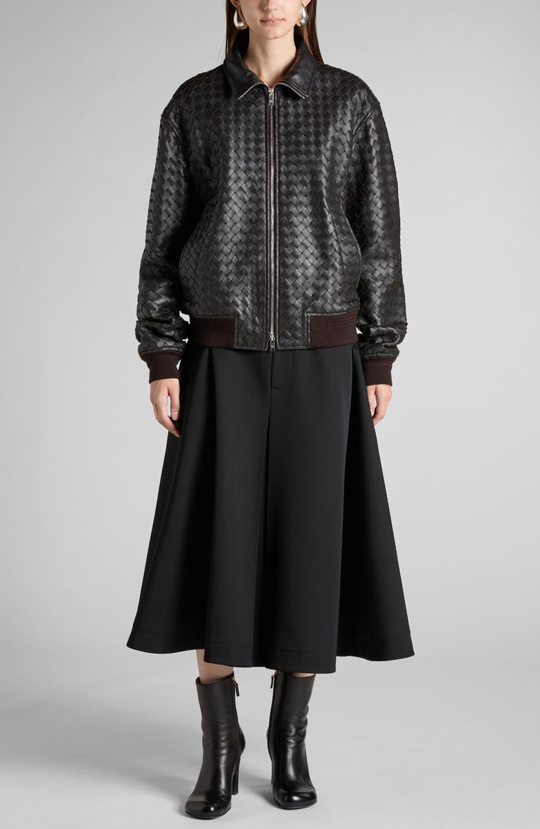 Bottega Veneta Intrecciato Oversize Leather Bomber Jacket, Alternate, color,