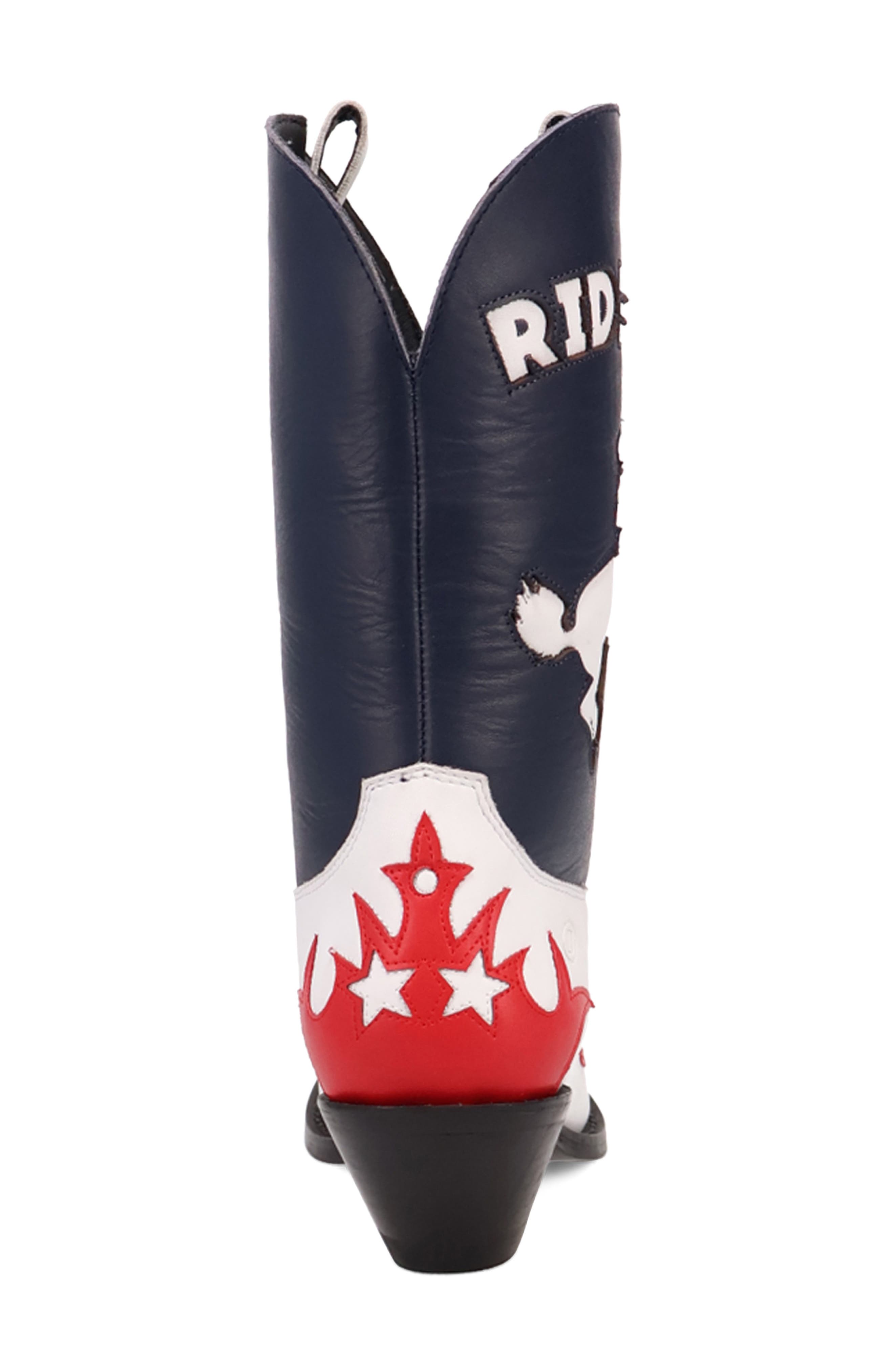 Dingo Cowgirl Western Boot, Alternate, color, White/Blue/Red
