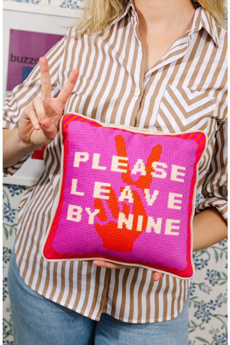 Leave by Nine Needlepoint Pillow, Alternate, color, Red, Pink, Ivory